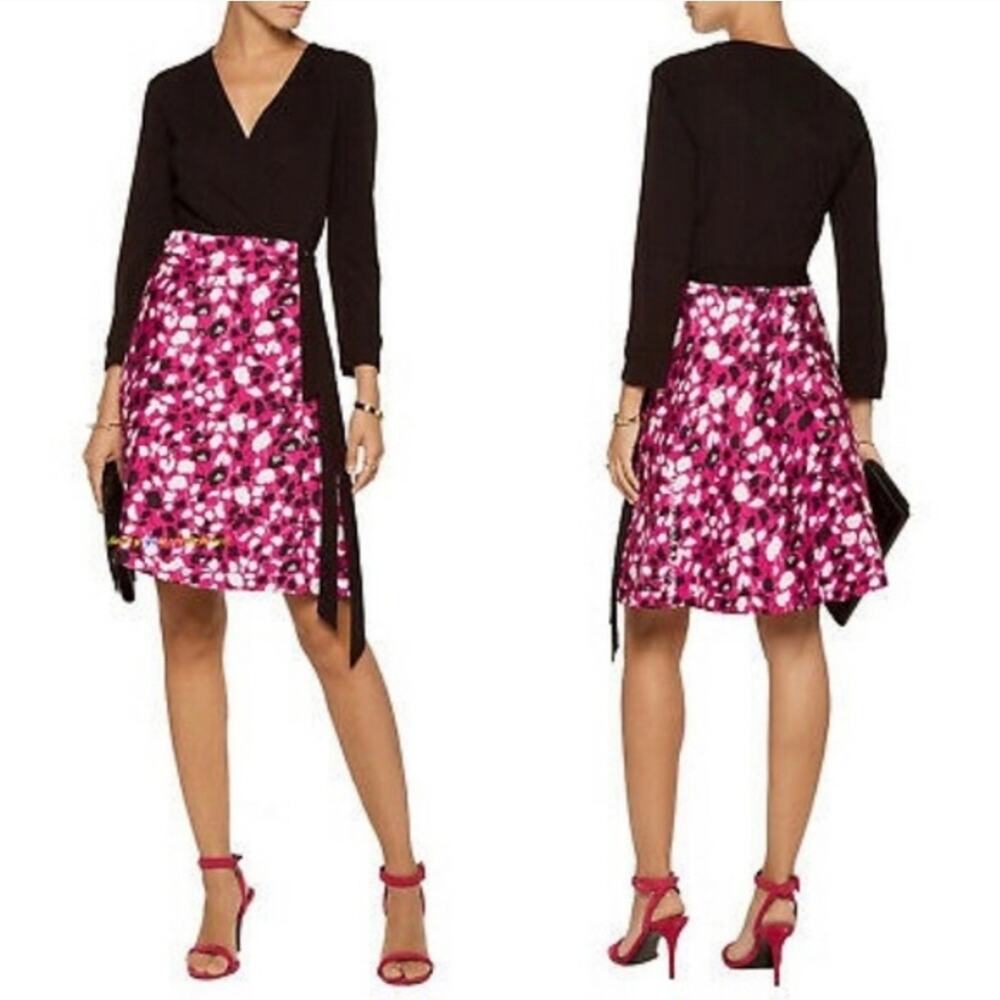 Diane Von Furstenberg DVF Amelia Wrap Dress Black Pink Size 2